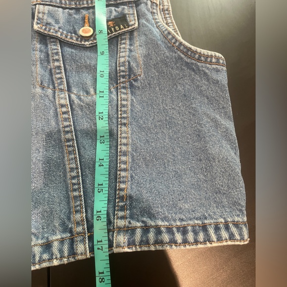 Vintage Denim Jean Vest ILLEGAL Skull Star Retro 80s Moto Jacket Biker Punk Goth - Picture 5 of 10